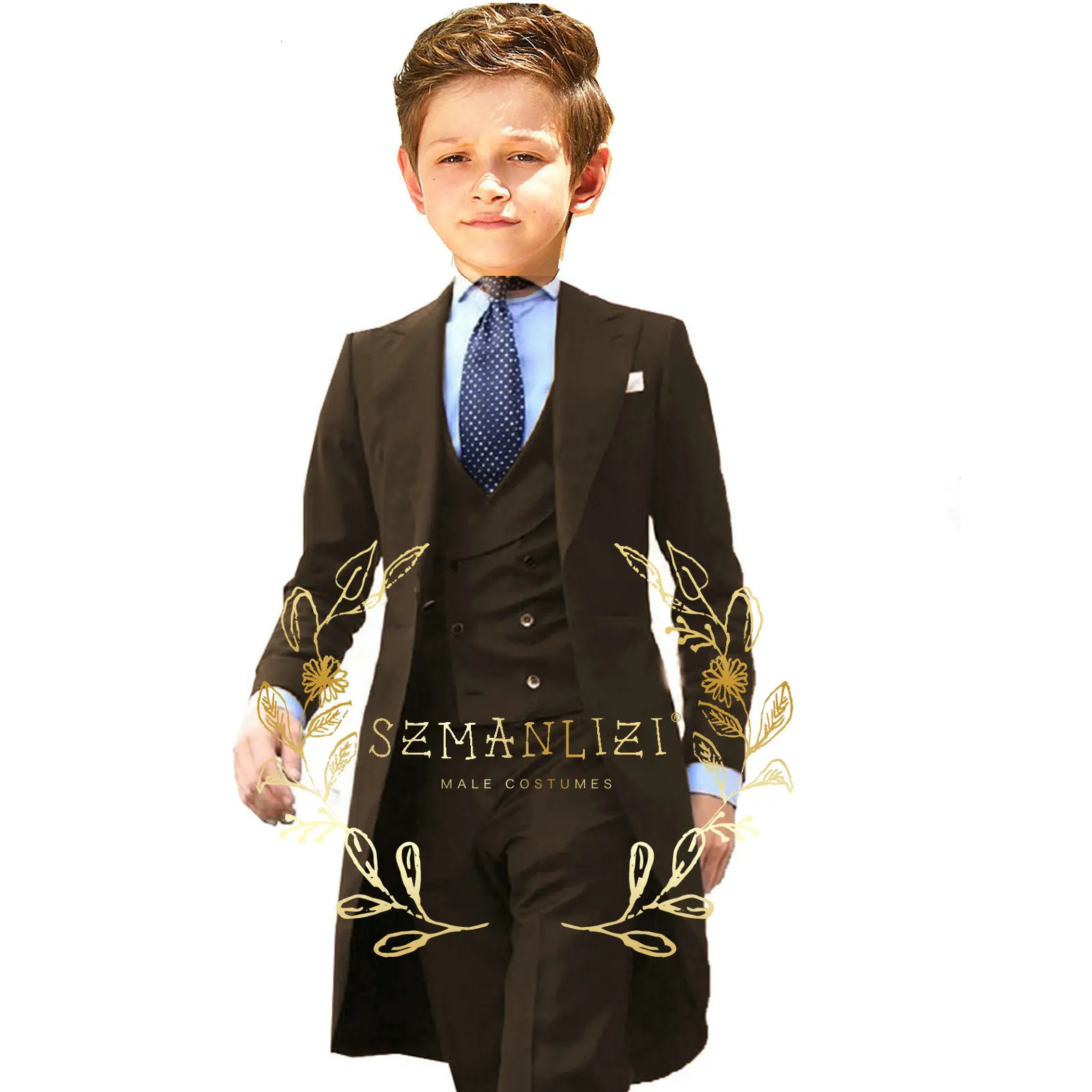 Formal Royal Blue Boys Suit 3 Piece Party Wedding Tuxedo Child Jacket Pants Vest Custom Made Kids Costume 3-16 Years Old 250219