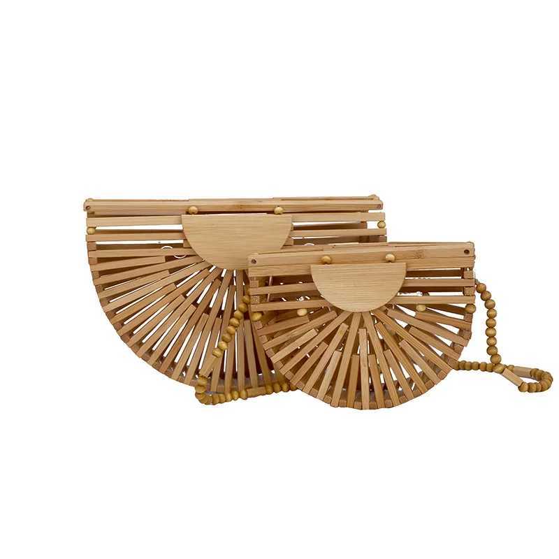 Fashionable Half Moon Wooden Shoulder Cross Bag for Women Bamboo for Women Summer Beach Straw Bag for Rattan Small Mobile Wallet Mini Sac Z250219