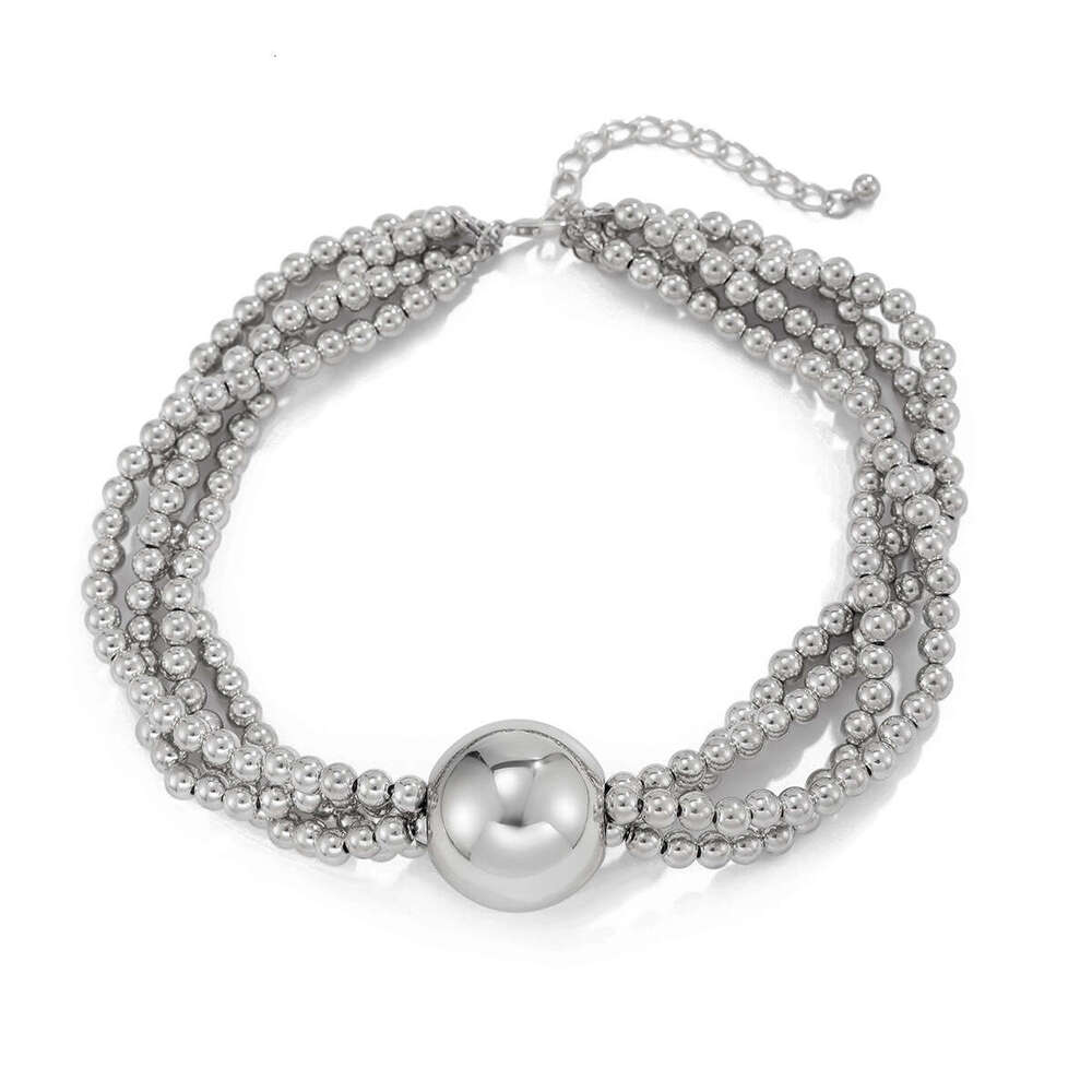 Exaggerated round bead pendant, collarbone necklace, women's hip-hop trendy metal multi-layer pearl necklace