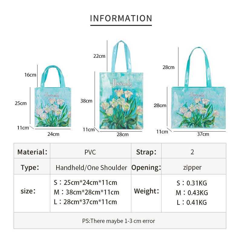 Womens Floral Printed PVC Shopping Purse Big Summer Eco Tote Beach Handbags Large Casual Student Bookbag Z250219