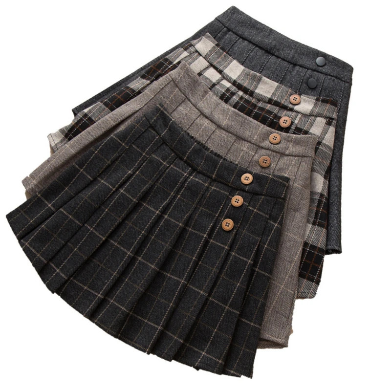 Autumn Winter Girl Plaid Skirt Pleated Teenager Girls Clothes Plus Size Elegant Kid Clothing Children Outfit JK Skirt School 250220
