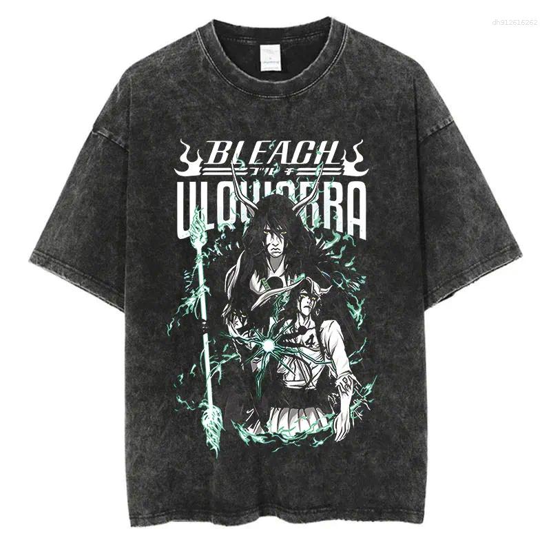 Men's T Shirts Anime Bleach Washed Tshirt Harajuku Streetwear Vintage Graphic T-Shirt Summer Hip Hop Short Sleeve Cotton Men Women Top Tee