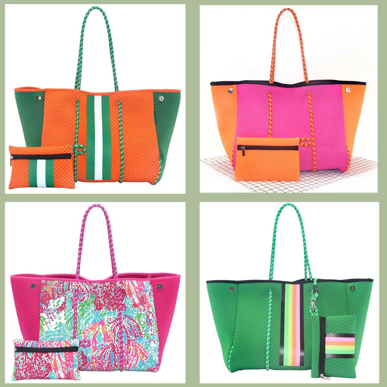 New Arrival Hot Selling Neoprene Tote Bag Wholesale Women Large Shopping Handbags Perforated Neoprene Beach Bag For Women Z250219