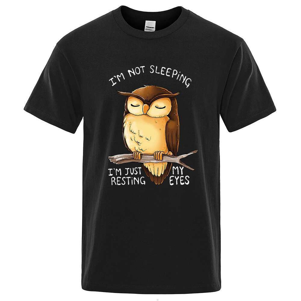 I'm just repairing my eyes. Owl cartoon printed men's streetwear, breathable oversized T-shirt, brand top, cotton casual T-shirt