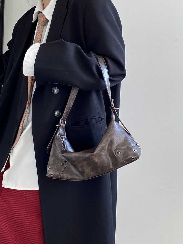 Pu Leather Retro Womens Underarm Bag Cool Y2k Girls Vintage Small Shoulder Bags Simple Female Crossbody Bag Handbags Purse Y250218