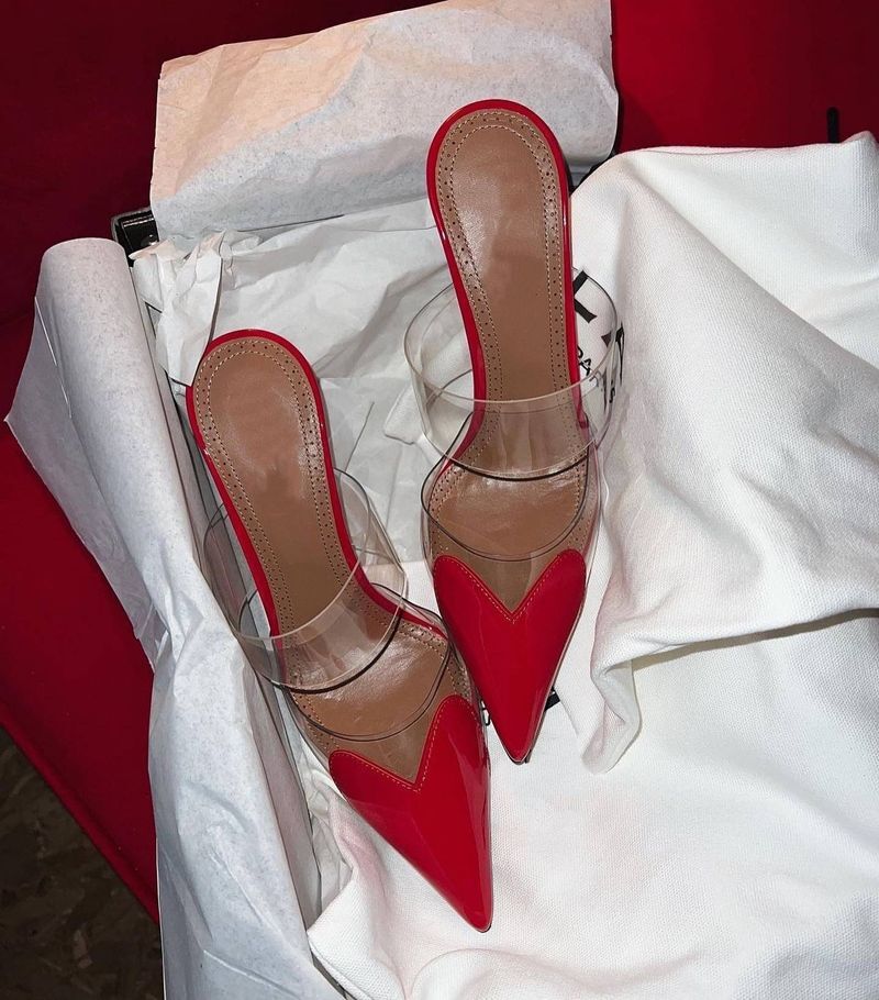 Ladies New Pointed Shallow Mouth Love Ing PVC High Heel Sandals