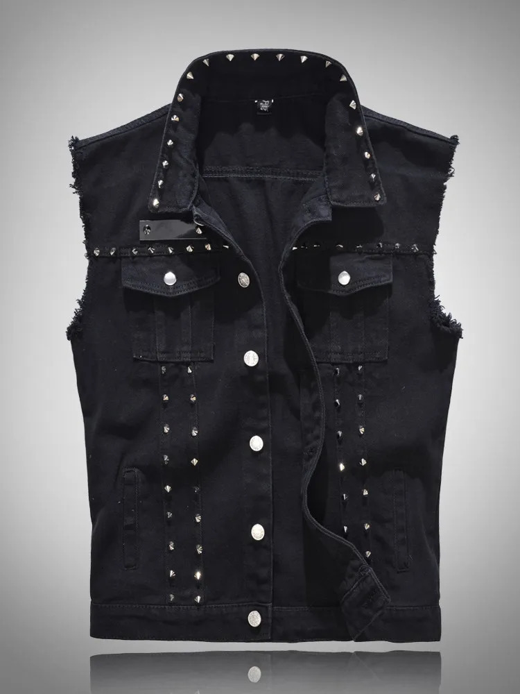 Spring Fashion Men Rivet Denim Vest Punk Party Studded Slim Fit Jean Jacket Male Sleeveless Waistcoat for Men Plus Size 6XL 250219