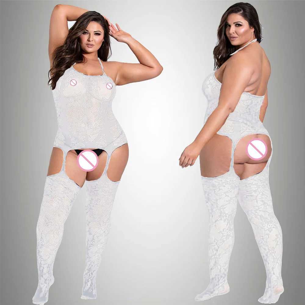 2024 New Plus Size Bodystocking Bodysuits For Women Sexy Fishnet Lingerie Babydoll Dress Porno Underwear Mesh Stockings For Sex W250220