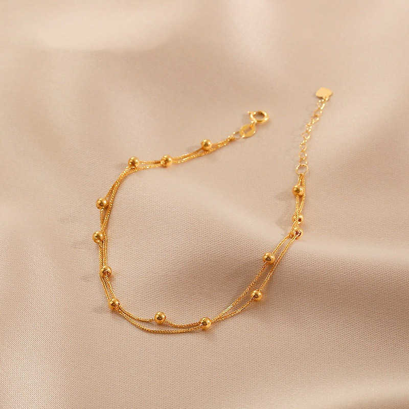 Charm Bracelets High end womens accessories titanium steel 18K gold double-layer round bead bracelet jewelry niche and versatile non fading hand jewel