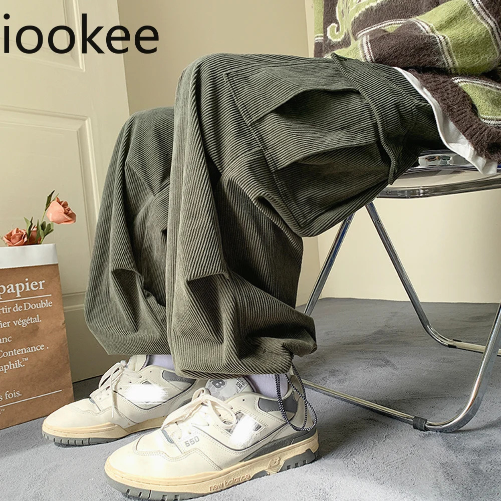 Mens Brown Y2K Baggy Japan Pants Oversized Corduroy Loose Wide Leg Cargo Pant Trousers Casual Men Sweatpants Streetwear Korean 250218