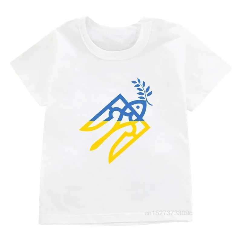 T-shirts Ukraine Burning Trident Graphic Print T-shirts for Girls Clothes ChildrenS Tshirt Boys Tops Kids White Round Neckl Short Sleeve H250220