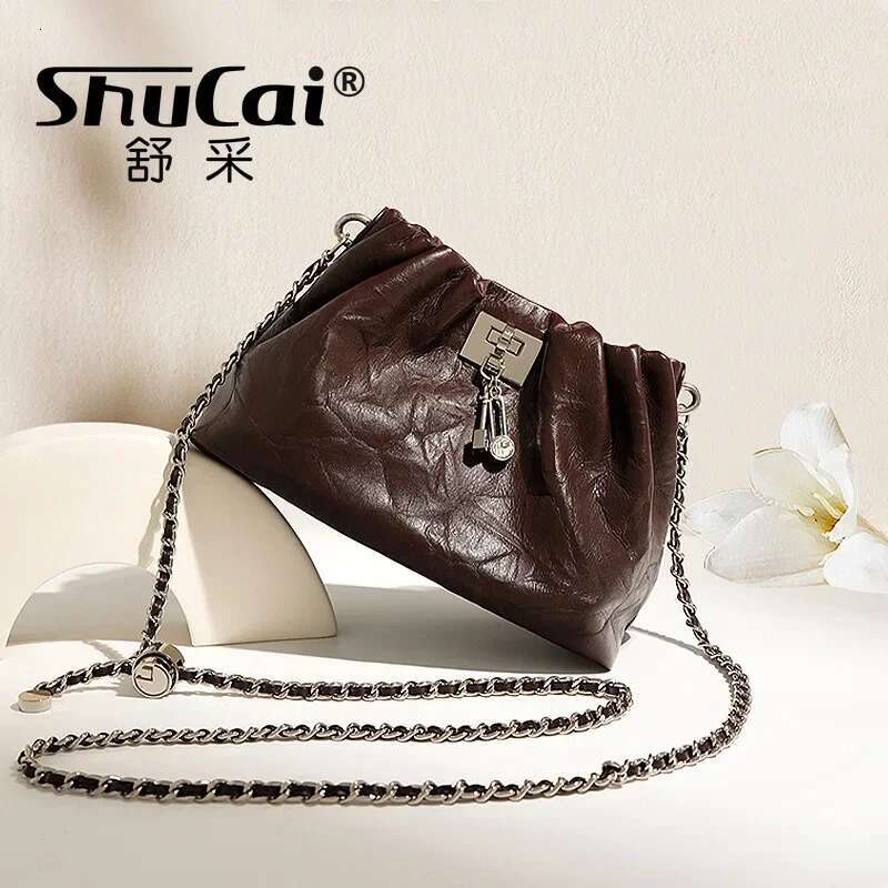 SHUCAI Designer Chain Handbag Genuine Tote Cloud Women Soft Cowhide Leather Small Shoulder Bag Fashion 2025