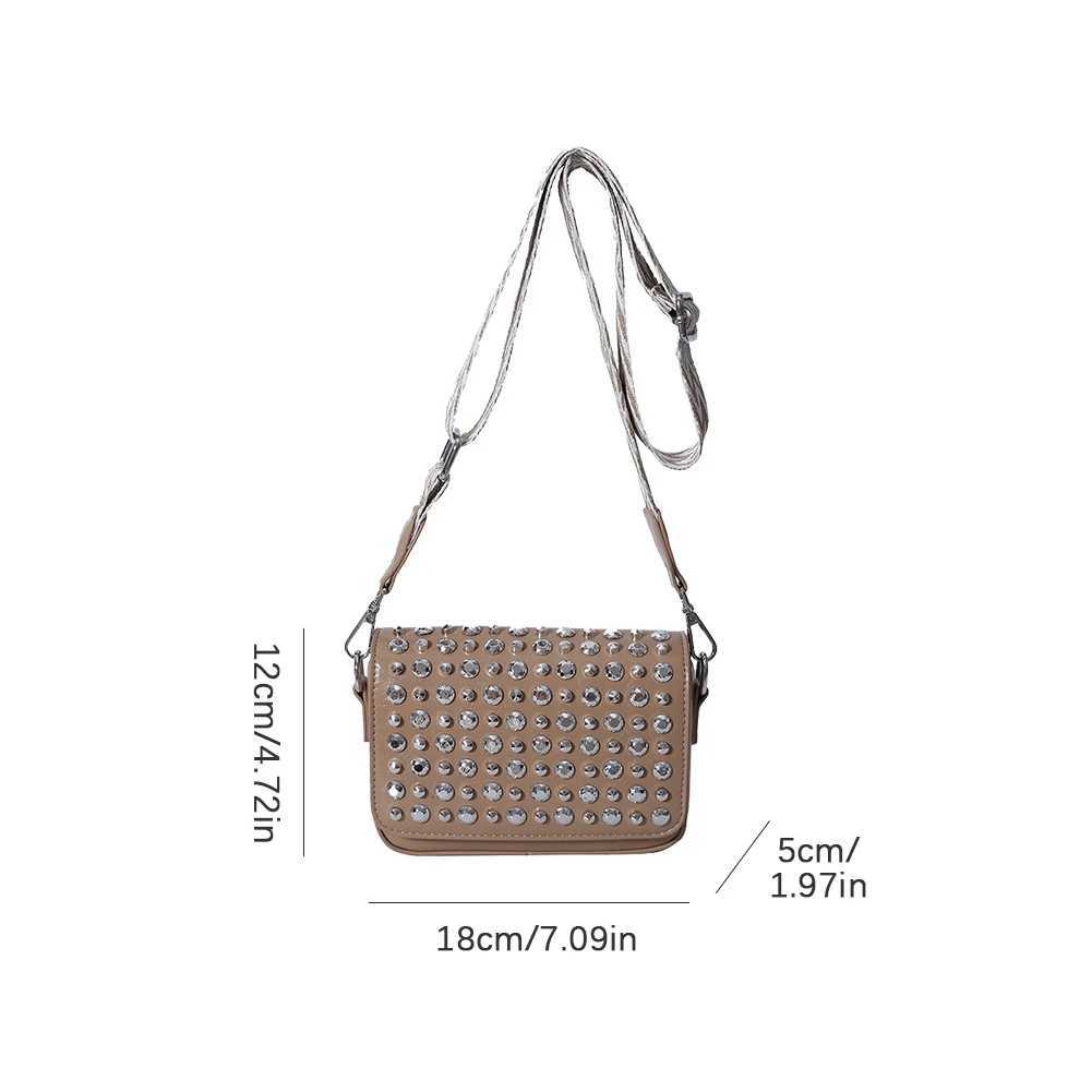 Crossbody Bag for Women With Adjustable Guitar Strap Shoulder Bag PU Leather Flap Handbag Studded for Work Travel Y250218