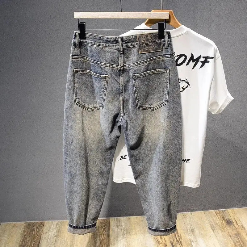 y Clothing Vintage Retro Style Tapered Dad Carrot Denim Jeans Mens Light Wash Loose Casual Fulllength Baggy Pants 250219