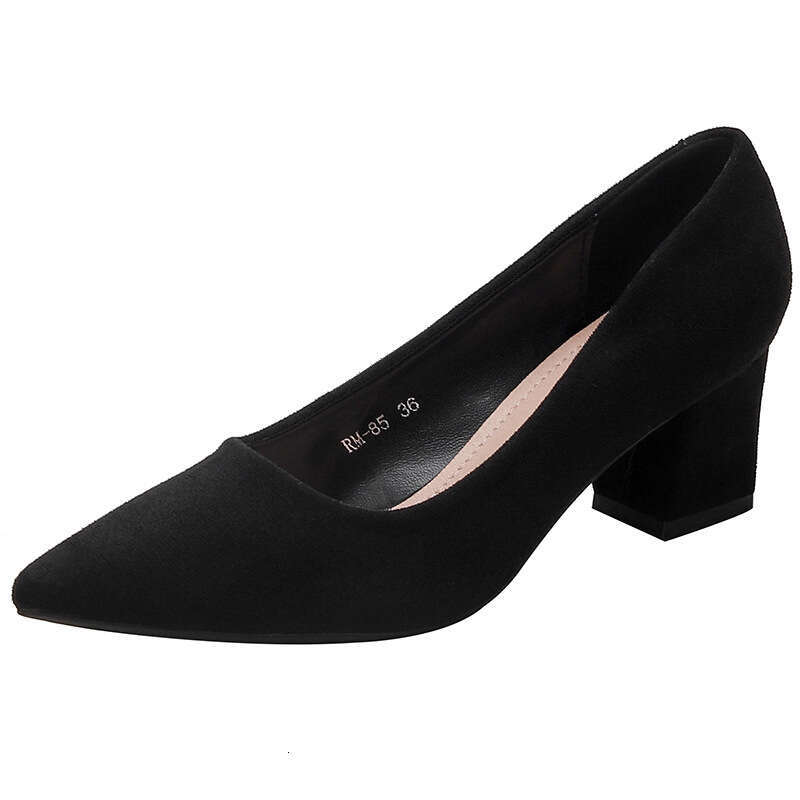 High Heel Civil Servant Interview Black High Female Pointy Long Standing Work Occupation Thick Heel Suede Etiquette Shoes