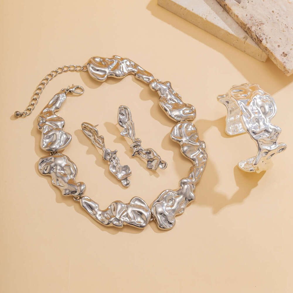 Minor wrinkled liquid metal choker minimalist lava irregular collar jewelry