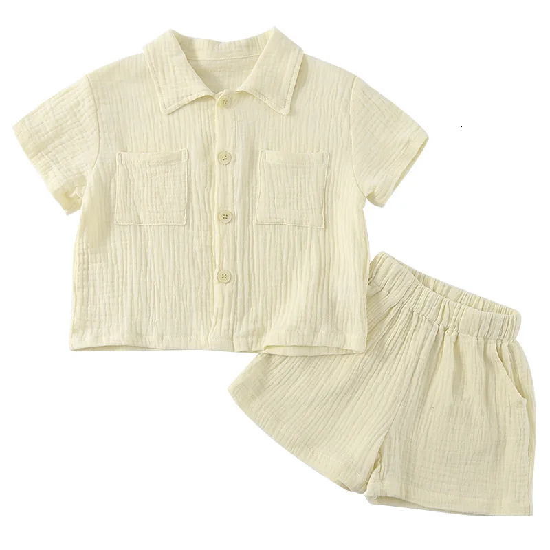 Childrens Summer Clothing Set Boys Short Sleeve Shirt Shorts 2pcs Casual Suit Girls Solid Color Dress Sister Brother Outfit 250219