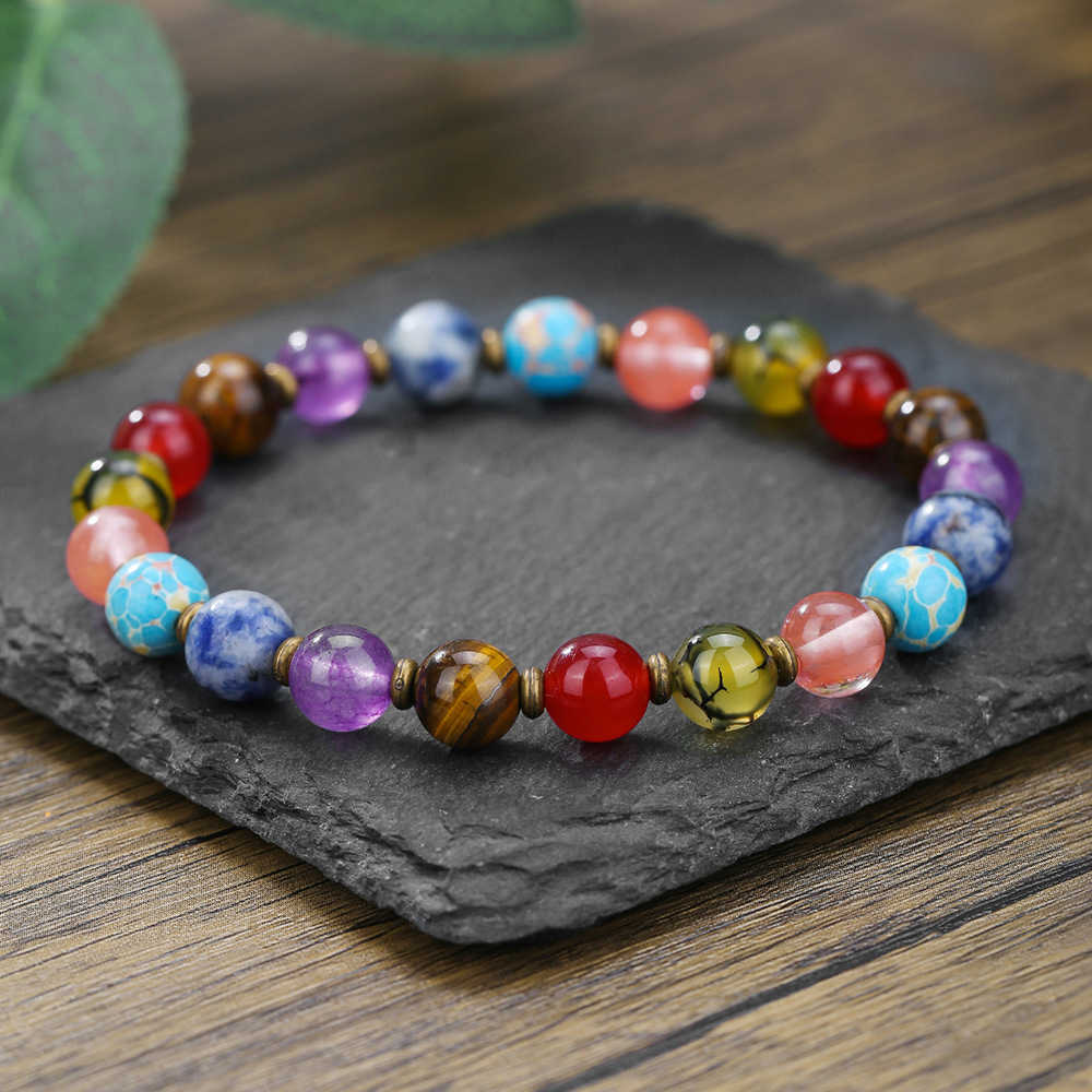 Charm Bracelets Hot selling tiger eye bracelet handmade bead elastic bracelet for men and women obsidian green peacock couple lucky bracelet H25220