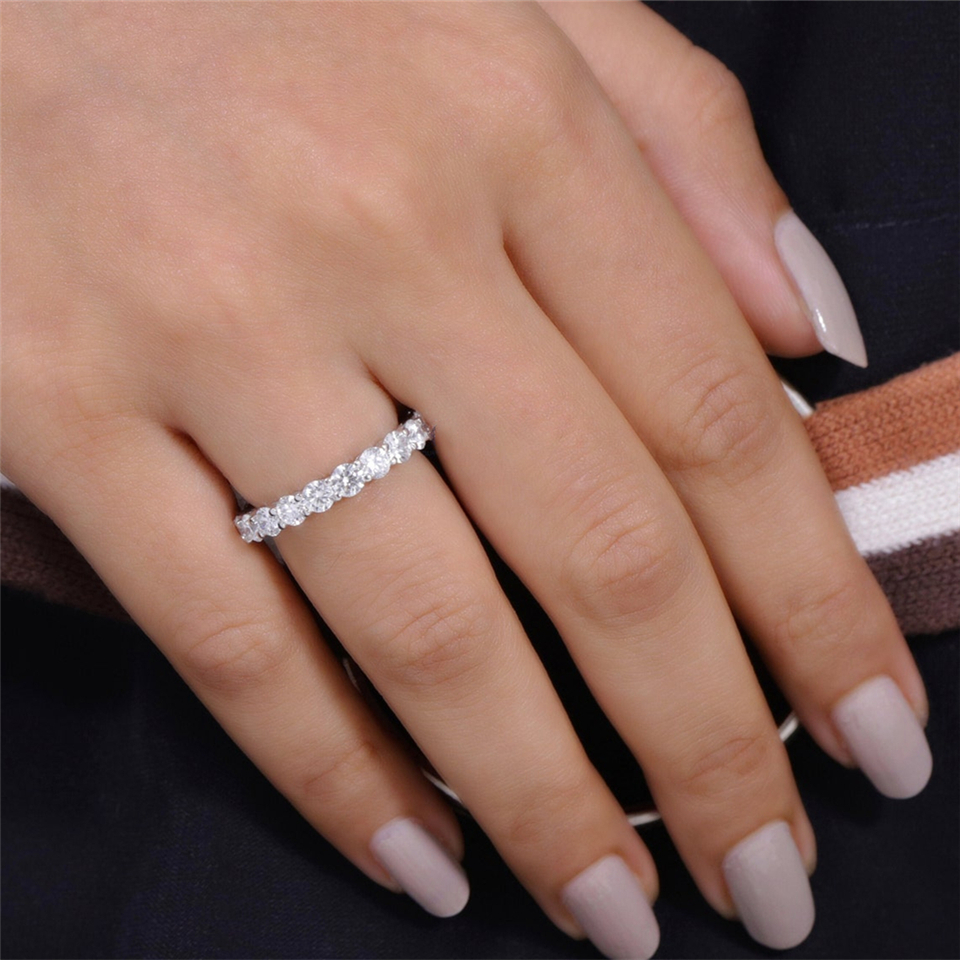Elegant 18K Real Gold Ring Round Cut 3.0mm 0.1CT Each Lab Diamond Ring For Women HPHT Diamond Matching Wedding Band Solid Gold Eternity Ring