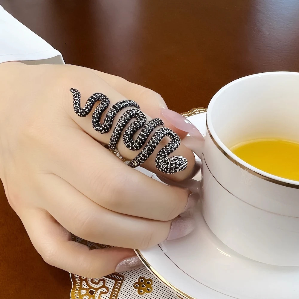 Long Black Snake Ring Europe Style Vintage Fine Jewerly For Girls Women Gift In 925 Sterling Silver 250220