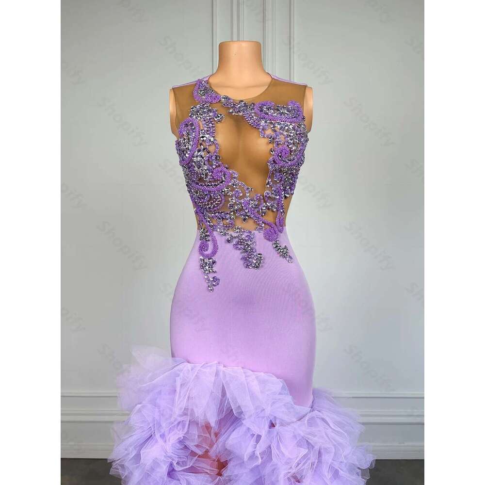 Elegant Purple Appliques Beaded Long 2025 Sexy Slit Black Girl Mermaid Prom Dresses Pleated Custom