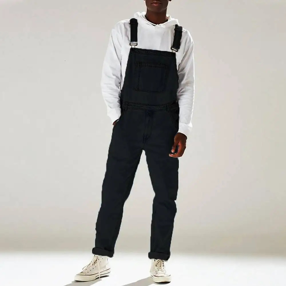 Fashion Men Jeans Jumpsuits Casual Denim Overalls For Suspender Pants Large Size Autumn Winter Loose Tourism Clothing 250219
