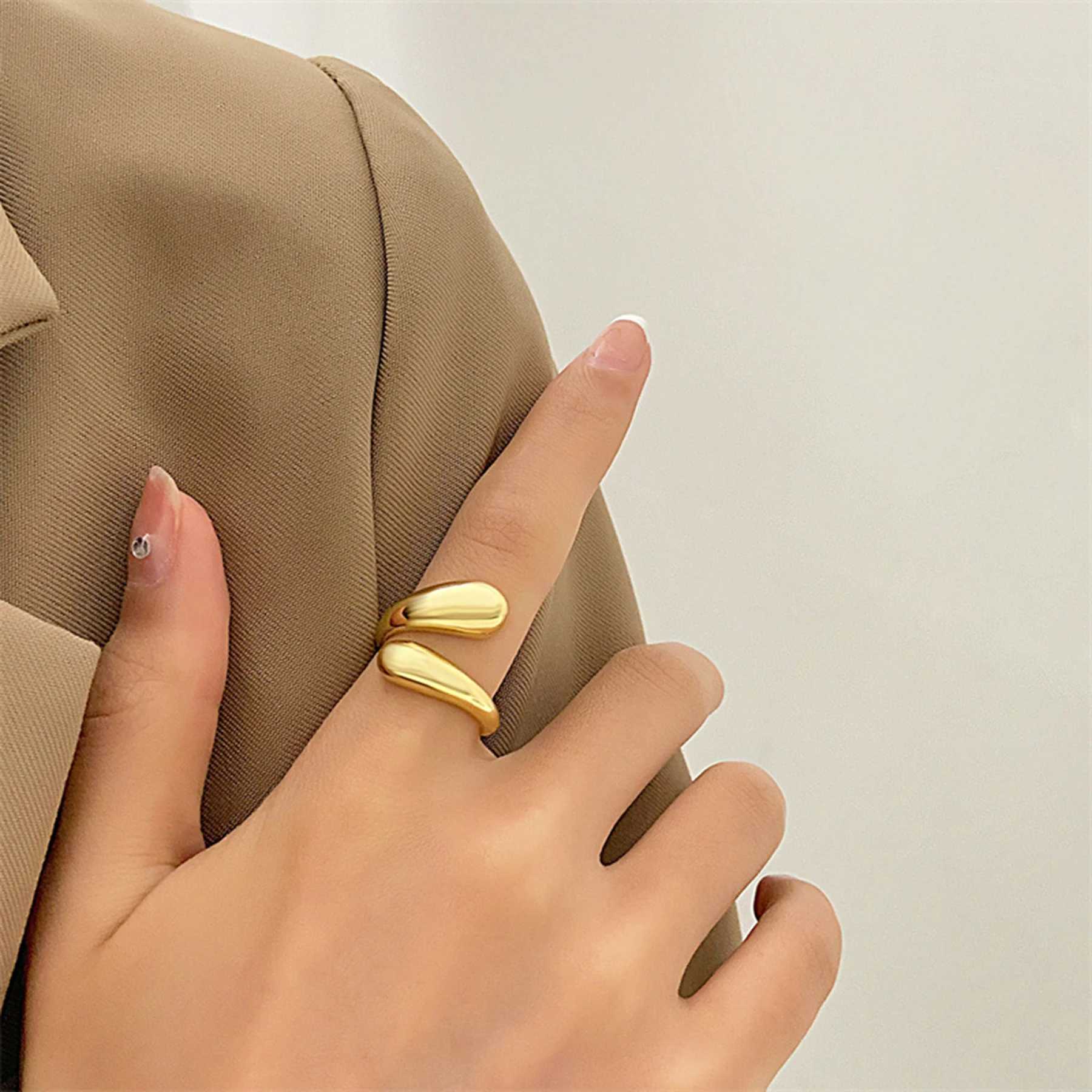 18K gold stainless steel smooth double bead ring used for fashion trends ringgit wedding couples metal open rings jewelry gifts X250220