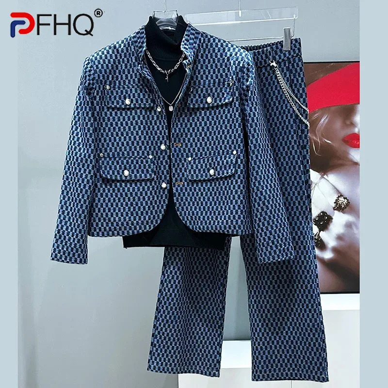 PFHQ Spring Fashion Denim Short Jacket Set Straight Leg Pants Two Piece Sets Trendy Contrast Color 21E1250 250220