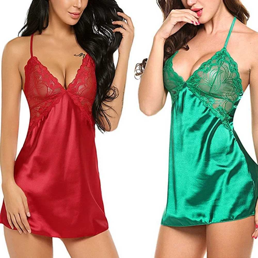 Womens Sexy Lace Satin Nightdress Sleepwear Lingerie Pajamas Set Babydoll Sex Costumes Erotic Hot Dresses Exotic Dress Plus Size W250220