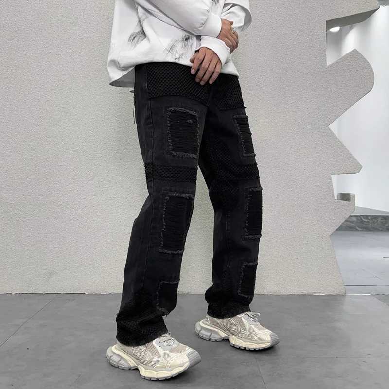 2024 New Y2K American Retro Scrape Jeans Mens Loose oversize Washed Old Street Handsome Mop Pants X250220
