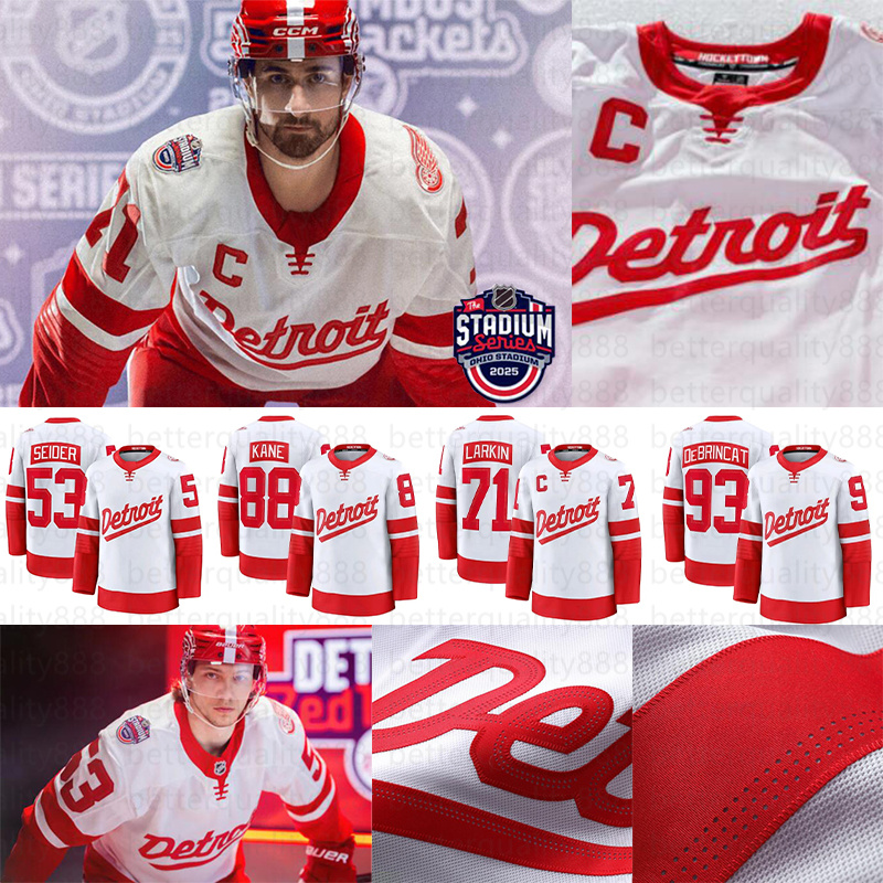 Patrick kane 2025 Stadium Series Hockey Jersey 53 Moritz Seider 23 Lucas Raymond Kyle Tucker Jake Meyers Yordan Alvarez David Hensley Yainer Diaz Red Jerseys Wing