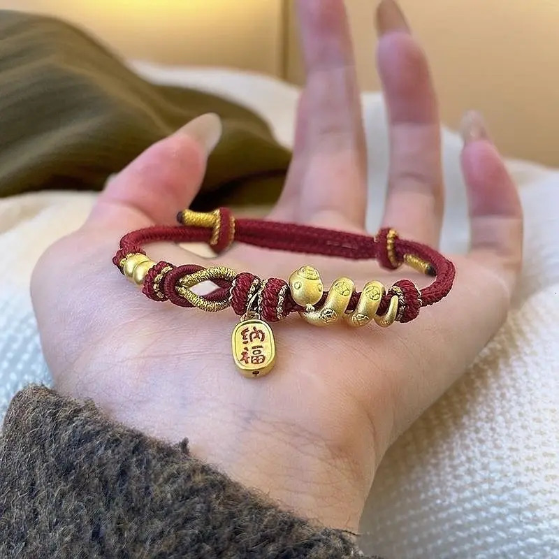 Year of the Snake Red Rope Bracelet Gold Lucky Nafu Roll Snake Hand Rope Womens Retro Full Match Twelve Zodiac Snakes 250220