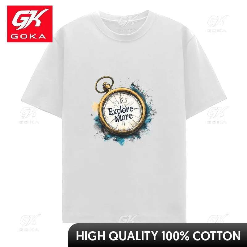 Unisex Short Sleeve T-shirt for Men and Women, Vintage Pocket Watch, Printed Personality Pattern, Hip Hop Top, Cool T-shirt, Cotton Clock