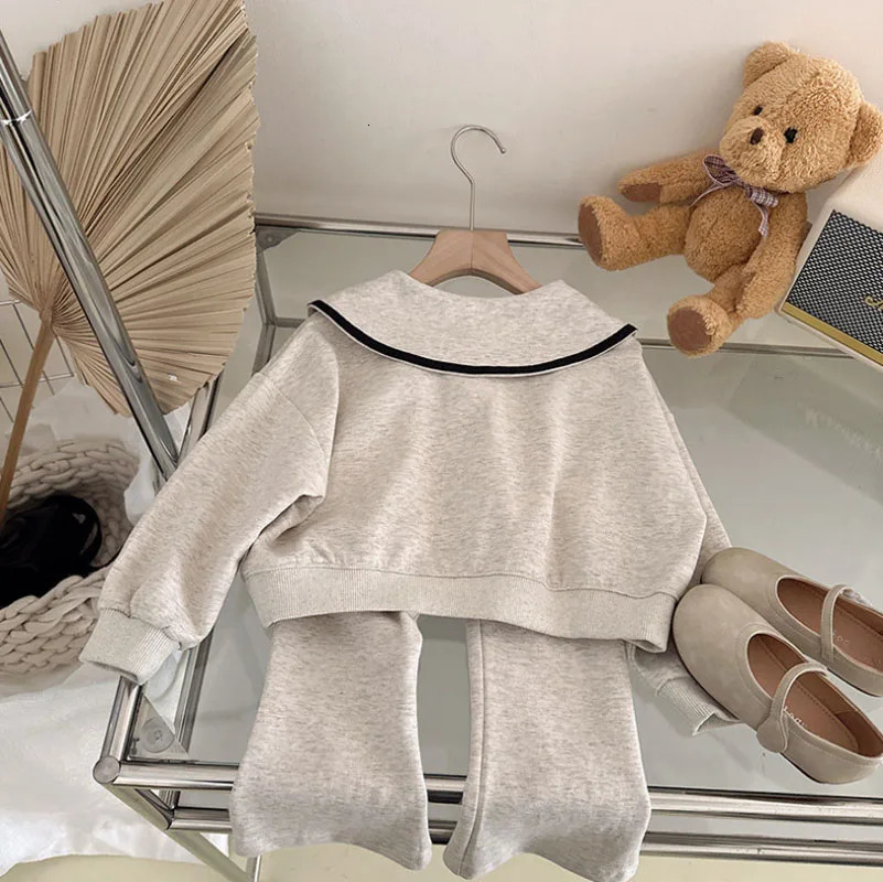 Humor Bear Girls Spring and Autumn Korean Fashion Baby Doll Neck Long-sleeved HoodiePants Two Piece Set Casual Outfit 3-7Y 250220