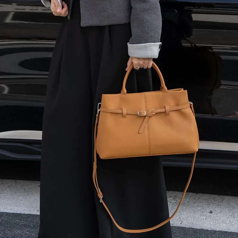New High-End French Stylish Wine Red Tote Genuine Cow Leather Women's Handbag 2025 Large Business Commuter Shoulder Bag