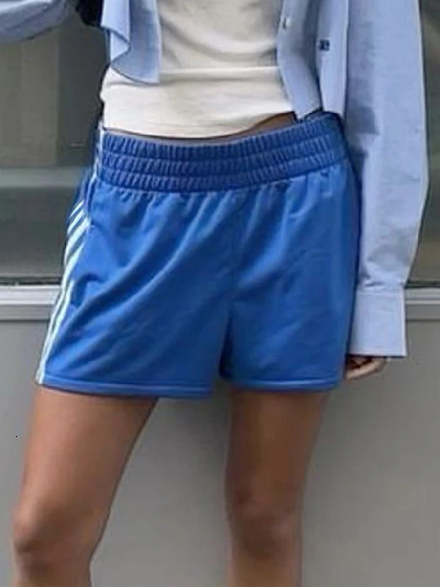 Y2K Striped Sweat Shorts Women Clothing Smocked Waist Lounge Shorts Comfy Yoga Running Shorts Cute Sporty Bike Shorts 250220
