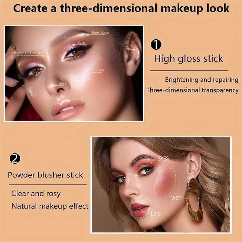 Multi-Tone Creamy Highlighter B Stick Makeup Long-Lasting Waterproof Simple High Lip Natural Stereo Concealer B StickW250220