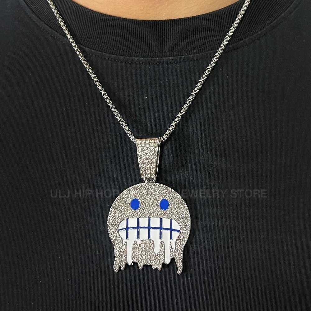 Hip Hop Necklace Exaggerated Frozen Exprion Face Pendant With 12mm Cuban Chain d Out Jewelry For Man WomanXJ250219