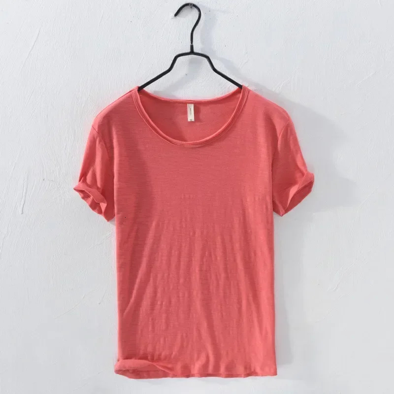 Mens Retro Raw Edge T-Shirt 100% Cotton Lightweight Breathable Slim-fit Monochromatic O-Neck Casual Basic Top Tees 250219