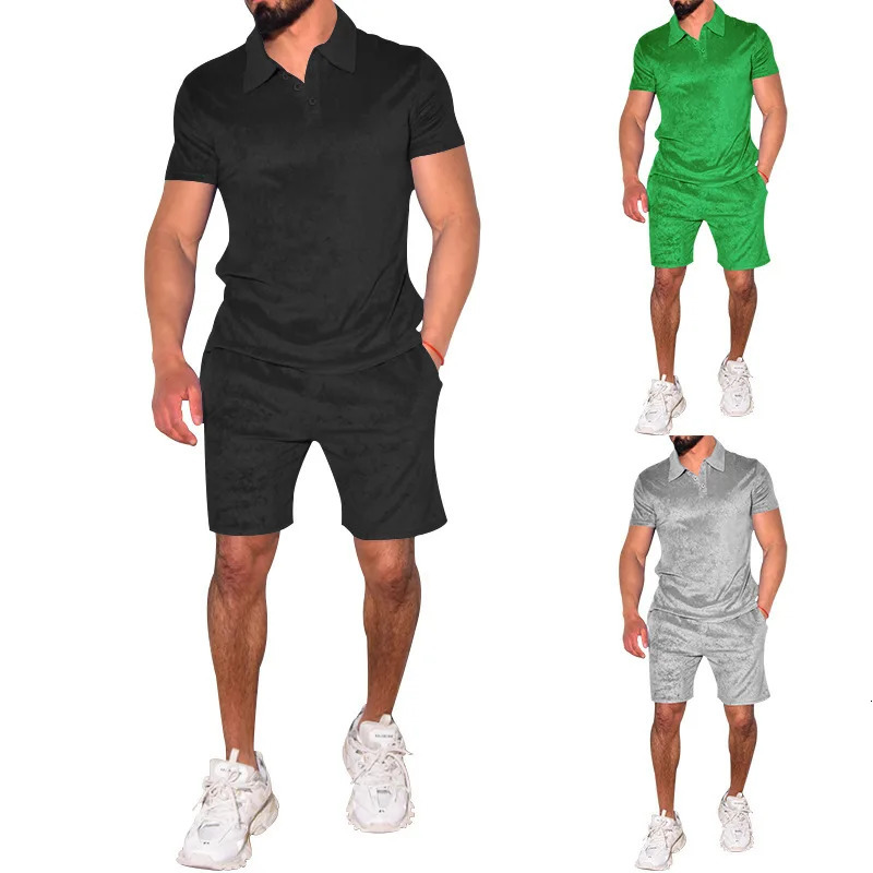 Summer Short Sleeved Shorts Set Mens Casual Loose Collar T-shirt Large Polo European and American Short Sleeved Set Mens 250220
