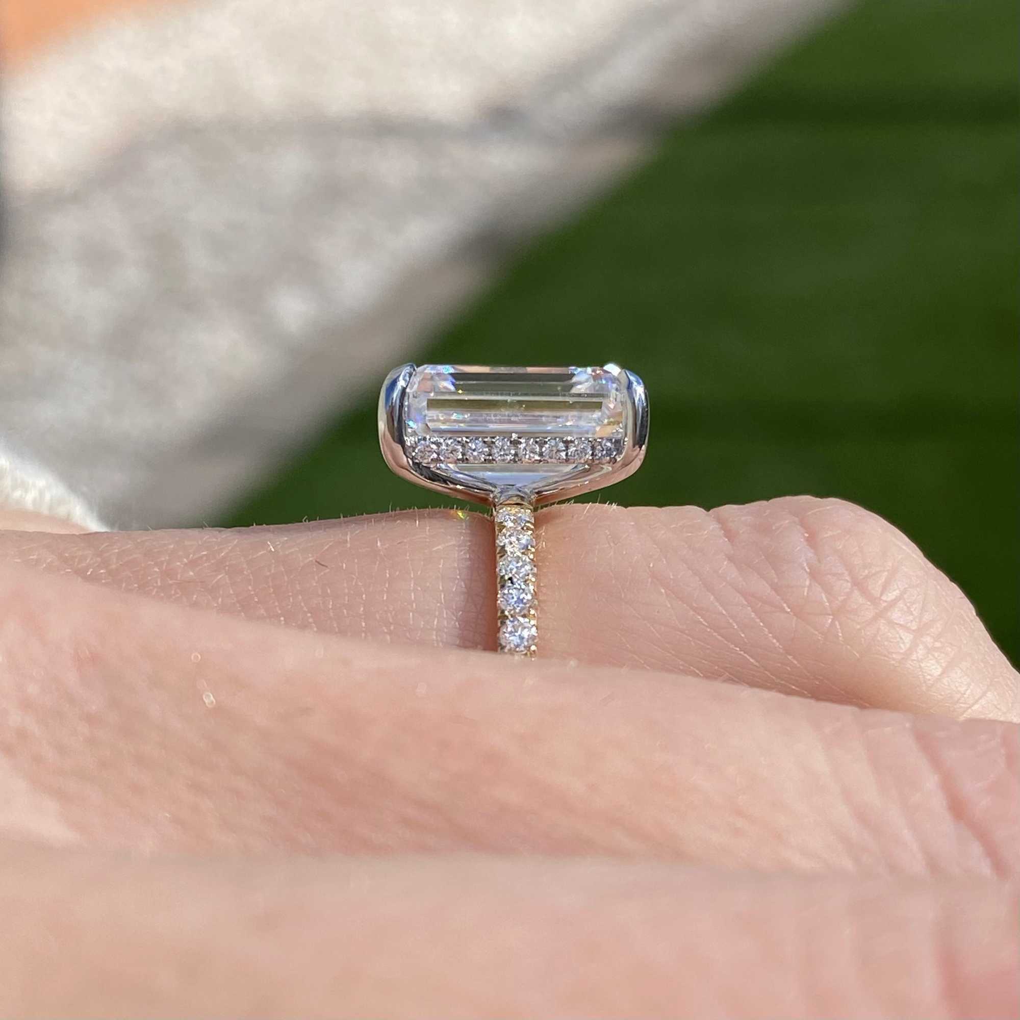 Luster Fine Jewelry Solitaire Hidden halo GRA Certificate Diamond 5ct Emerald Cut 14k Gold Moissanite Ring Set for Engagement