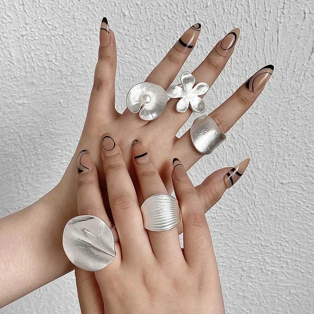 ALL Minimalist Geetric Chunky Silver Color Rings for Wen Men Trend Matte Adjustable Elastic Rope Finger Ring Jewelry Gift X250220