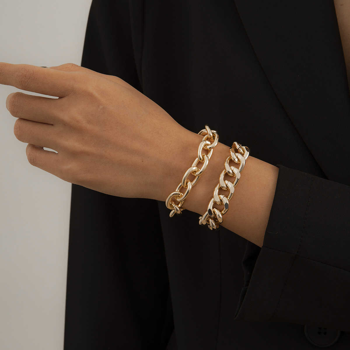 Charm Bracelets Punk geometric double layer thick chain set Bracelet hip hop cool metal aluminum chain bracelet H25220