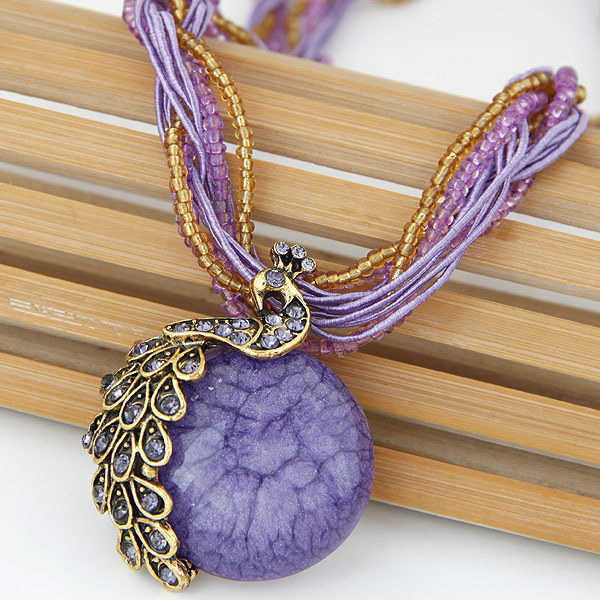 Pendant Necklaces Bohemian style tassel peacock temperament womens rice bead necklace sweater chain H25219