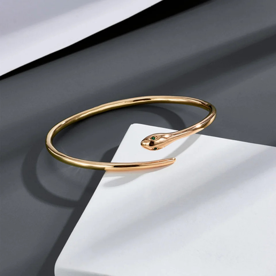 Simple Fashionable Snake-shaped Copper Bracelet Opening Adjustable Golden Retro Snake Head Bangles Men Women Personality Jewelry 250220