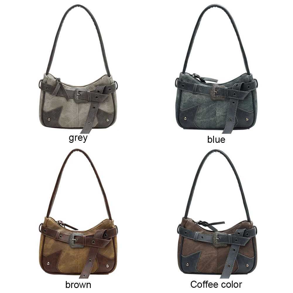 Women Vintage Underarm Bag Zipper Closure Belt Patchwork Armpit Bag Large Capacity Fashion Shoulder Bag for Outdoor Travel Y250218
