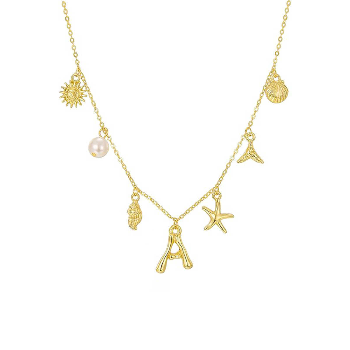 Pendant Necklaces Stainless steel 26 letter natural pearl shell necklace beach ocean style collarbone chain H25219