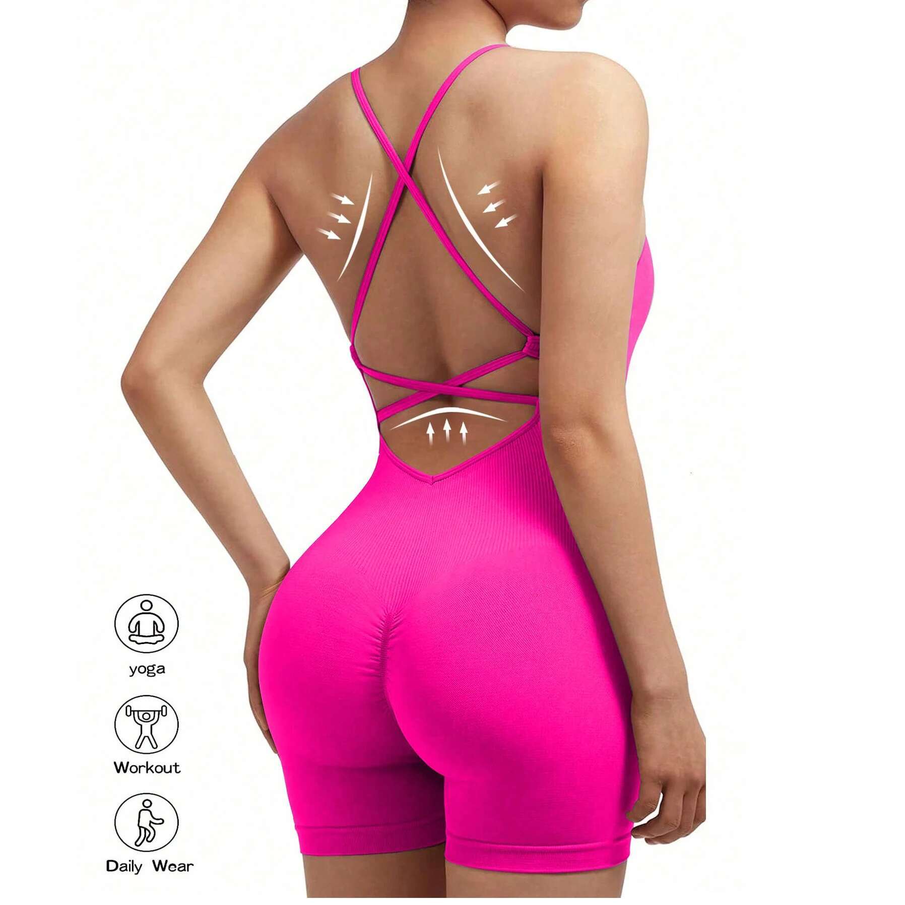 Women's Criss Cross Backless Cami, Sports Romper Sleeveless, Running Workout Yoga Shorts Jumpsuits