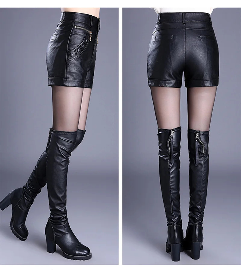 Large Size 4XL Leather Shorts Women Autumn Winter PU Leather Sexy Shorts Straight Slim High Waist Short Femme Women Shorts 250214