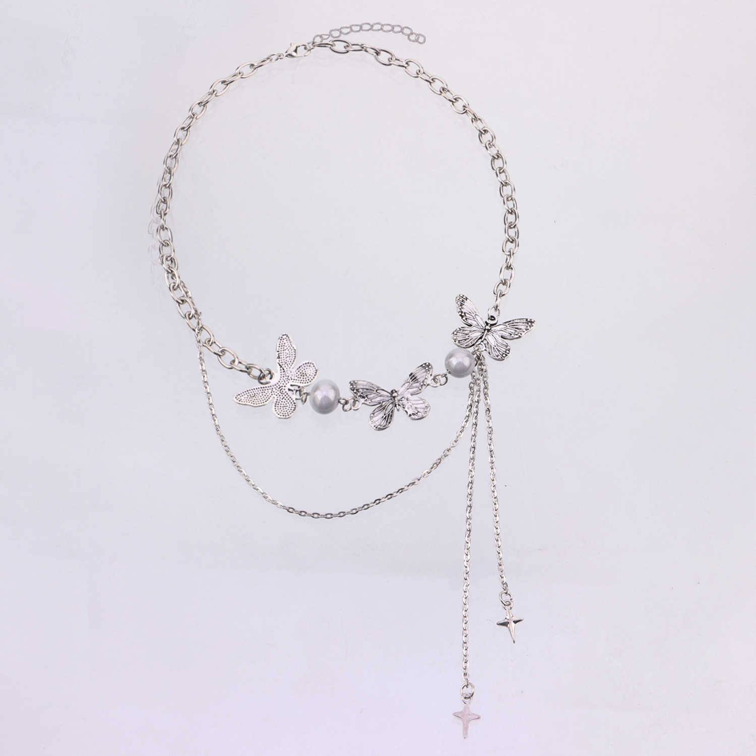 Pendant Necklaces Jewelry fashion luminous pearl Three Butterfly Necklace womens double tassel Cross Star awn Necklace H25219